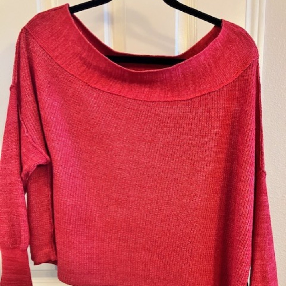 EUC Free People off shoulder linen blend sweater red size S boho